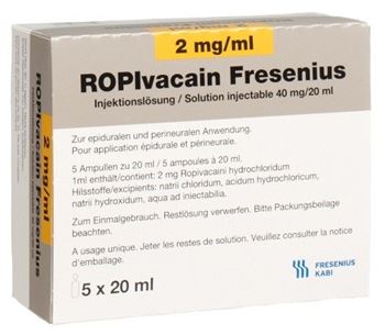 Ropivacain Fresenius 2mg/ml 5x20 ml amp, solution for injection/infusion